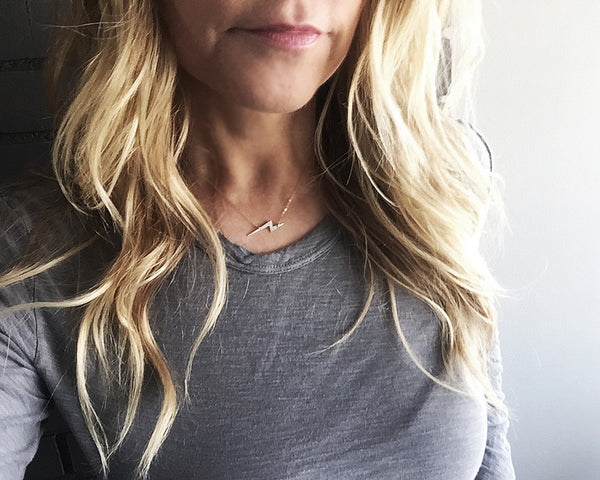 Lightning Bolt Necklace in Black or Silver- Modern Lightning Bolt Shape