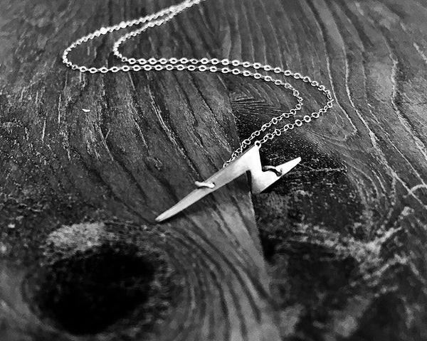 Lightning Bolt Necklace in Black or Silver- Modern Lightning Bolt Shape