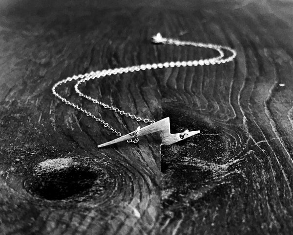 Lightning Bolt Necklace in Black or Silver- Modern Lightning Bolt Shape