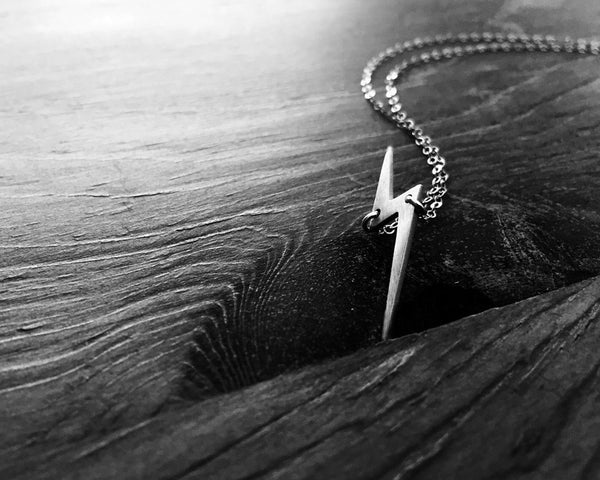 Lightning Bolt Necklace in Black or Silver- Modern Lightning Bolt Shape