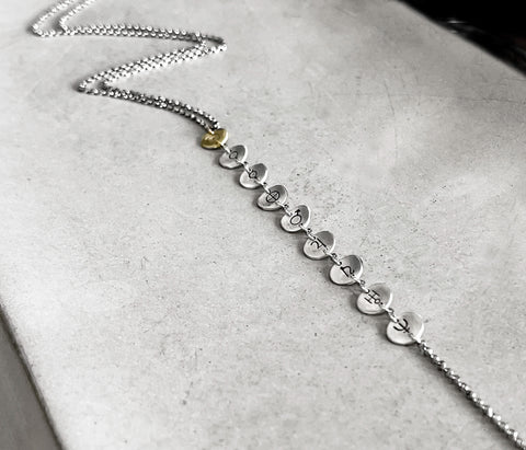 Planetary Symbols Solar System Vertical Necklace- Handmade with Unique Planet Symbols in Sterling Silver.