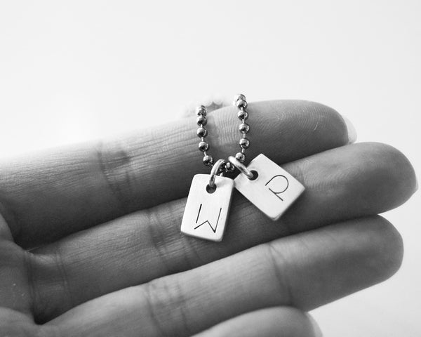 Minimalist Dog Tag Necklace - Two Sterling Silver Tags Personalized with Initials