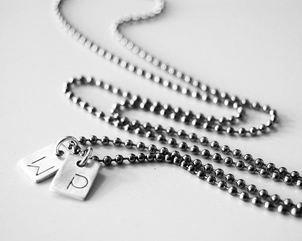 Minimalist Dog Tag Necklace - Two Sterling Silver Tags Personalized with Initials