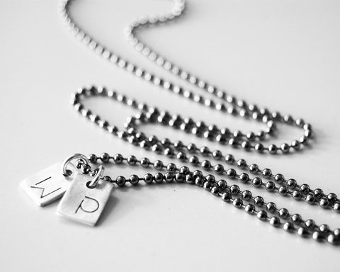 Minimalist Dog Tag Necklace - Two Sterling Silver Tags Personalized with Initials