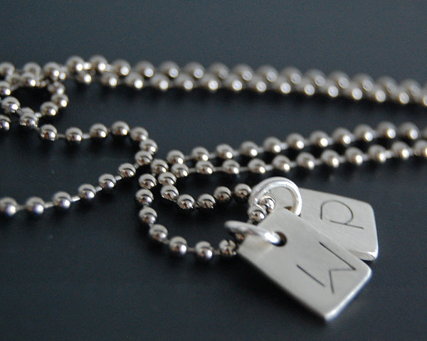 Minimalist Dog Tag Necklace - Two Sterling Silver Tags Personalized with Initials