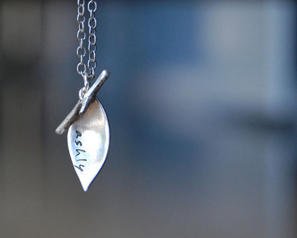 Modern Rustic Leaf Personalized Necklace