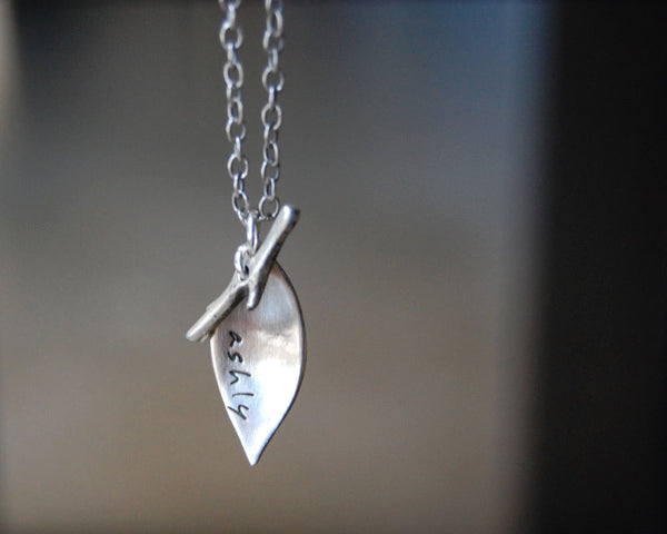Modern Rustic Leaf Personalized Necklace