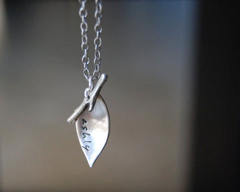 Modern Rustic Leaf Personalized Necklace