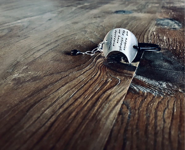 Eclipse Quote Bracelet- Handcrafted Moon Bracelet in Brushed Sterling Silver- Custom Words