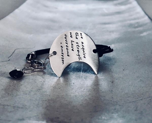 Eclipse Quote Bracelet- Handcrafted Moon Bracelet in Brushed Sterling Silver- Custom Words