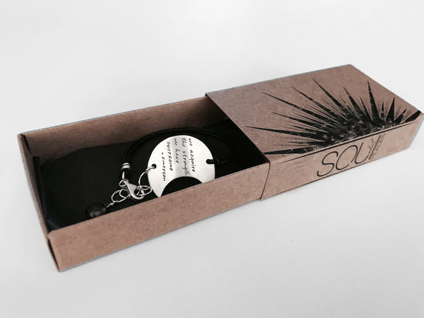 Eclipse Quote Bracelet- Handcrafted Moon Bracelet in Brushed Sterling Silver- Custom Words