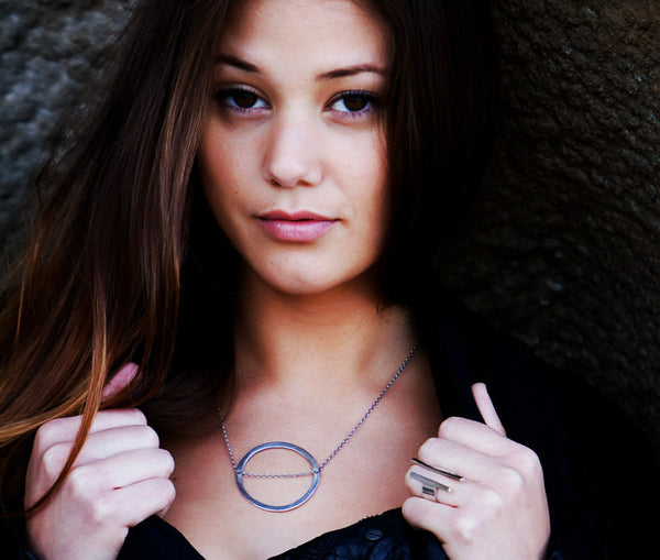 Orbit Necklace- Silver Imperfect Circle Shape