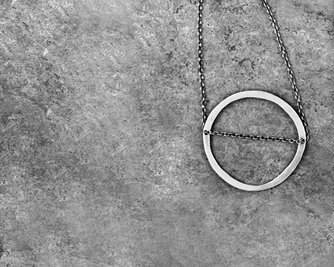 Orbit Necklace- Silver Imperfect Circle Shape