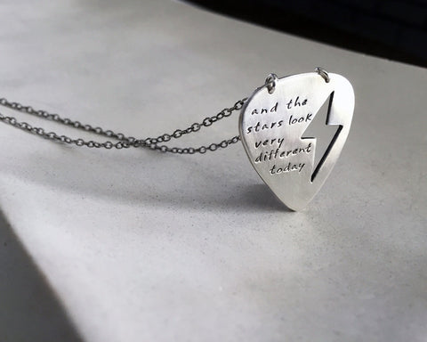 Guitar Pick with Lightning Bolt Necklace with Custom Words