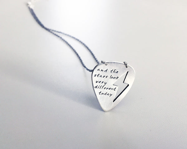 Guitar Pick with Lightning Bolt Necklace with Custom Words
