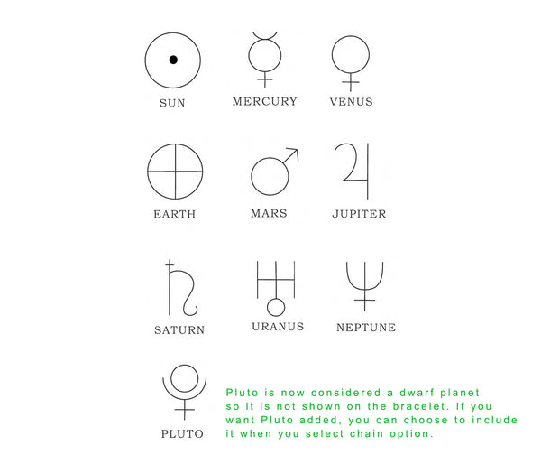 Planetary Symbols Solar System Bracelet- Handmade with Unique Planet Symbols in Sterling Silver.