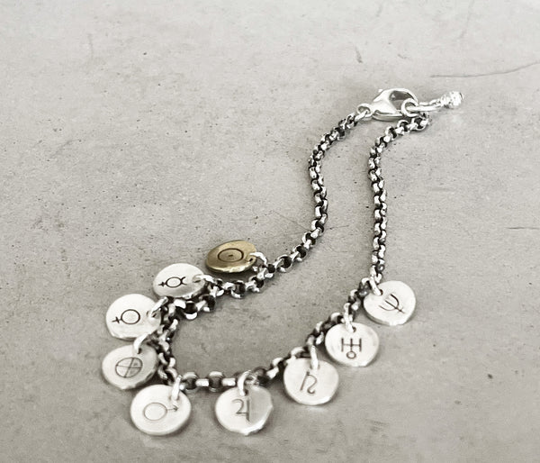 Planetary Symbols Solar System Bracelet- Handmade with Unique Planet Symbols in Sterling Silver.