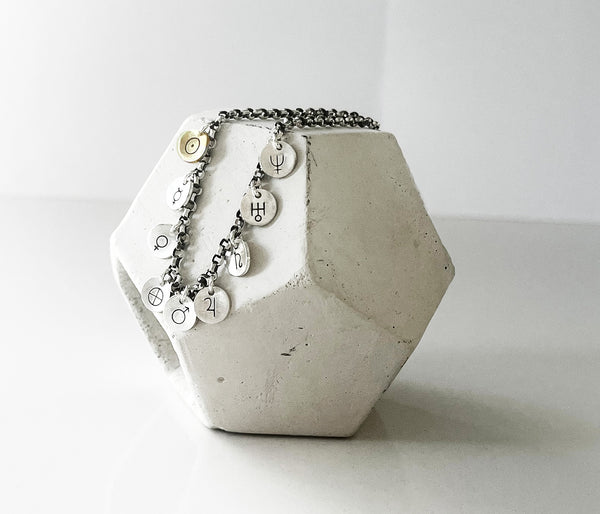 Planetary Symbols Solar System Bracelet- Handmade with Unique Planet Symbols in Sterling Silver.