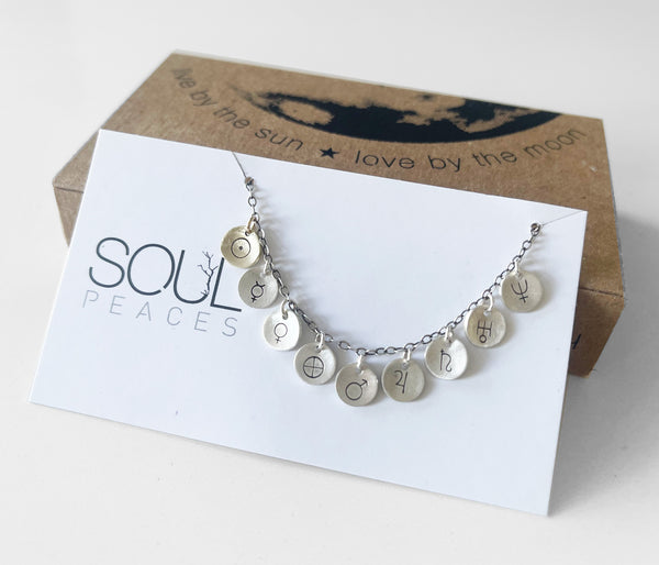 Planetary Symbols Solar System Necklace- Handmade with Unique Planet Symbols in Sterling Silver.