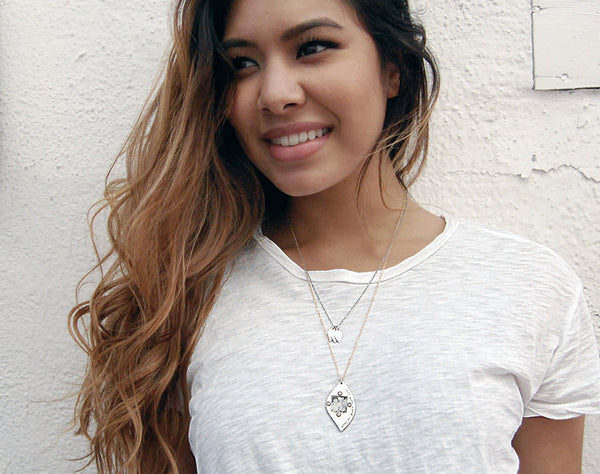 Rustic Leaf Photo Necklace with Rivets- Personalized