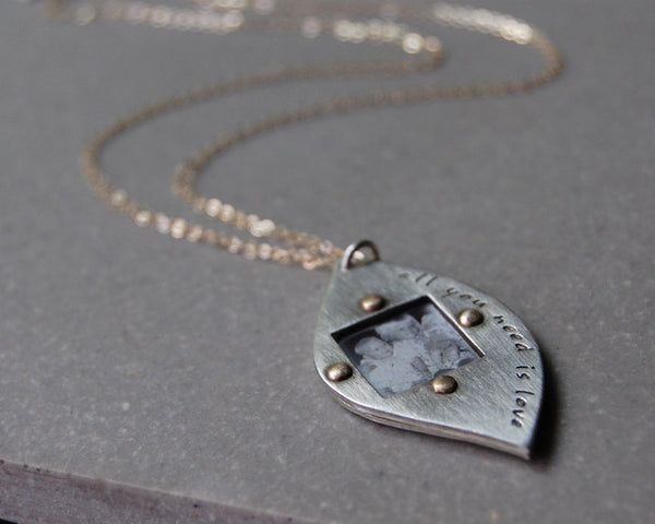 Rustic Leaf Photo Necklace with Rivets- Personalized