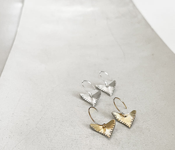 Shark Tooth Shape Earrings in Silver- Rustic Triangle Earring