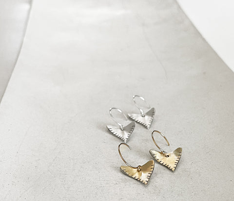 Shark Tooth Shape Earrings in Silver- Rustic Triangle Earring