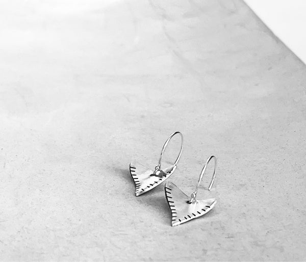Shark Tooth Shape Earrings in Silver- Rustic Triangle Earring
