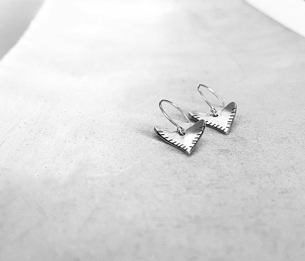 Shark Tooth Shape Earrings in Silver- Rustic Triangle Earring