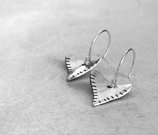 Shark Tooth Shape Earrings in Silver- Rustic Triangle Earring