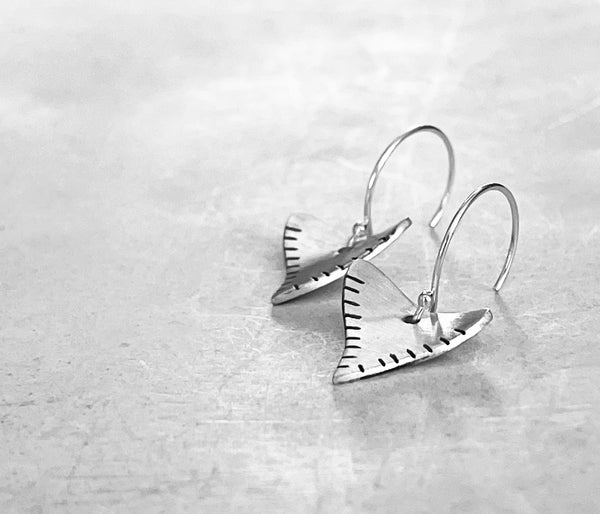 Shark Tooth Shape Earrings in Silver- Rustic Triangle Earring