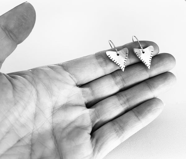 Shark Tooth Shape Earrings in Silver- Rustic Triangle Earring