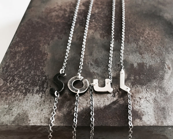 Rustic Handmade Letter Necklace- Initial Necklace in Oxidized Black or Sterling Silver