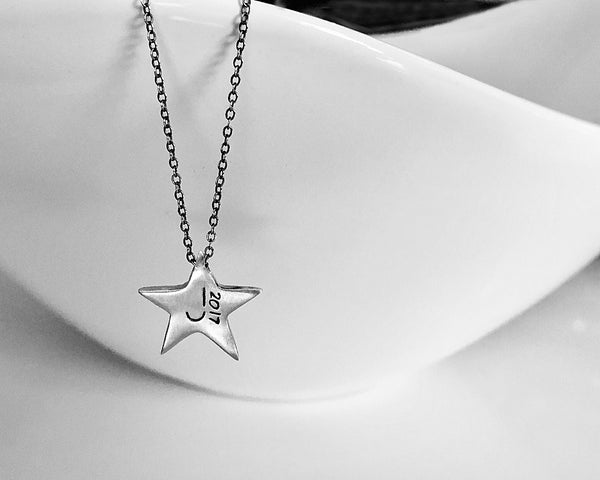 Graduation Necklace- Shining Star Initial Necklace- Handcrafted Sterling Silver