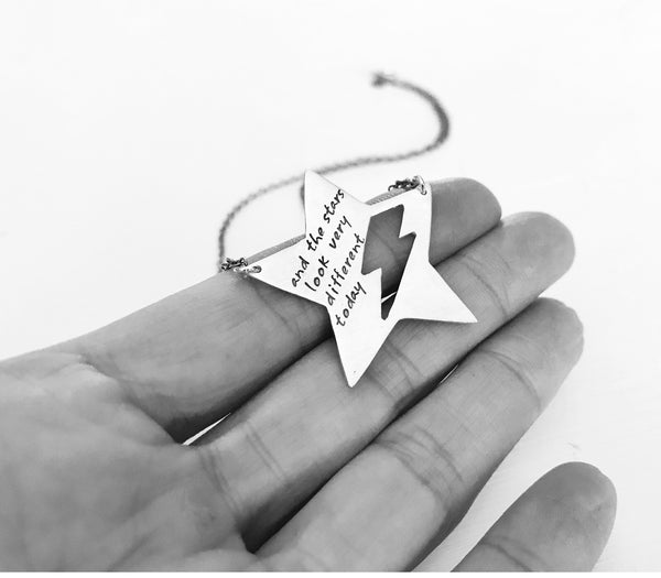 Star Lightning Bolt Necklace in Yellow Brass- Custom Words or Lryics