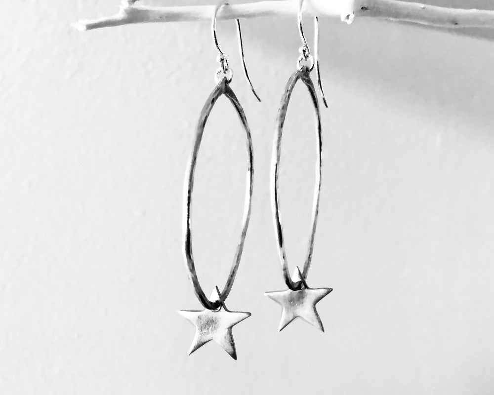 Sterling Silver Star Charm Hoop Earrings, Boho 30mm Silver Hoop Earrings  With Star Charms - Etsy