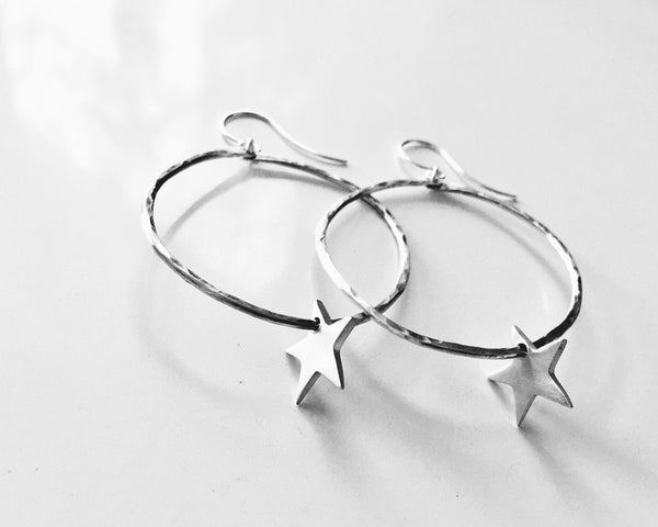 Star Hoop Earrings- Handcrafted Sterling Silver in Custom Size