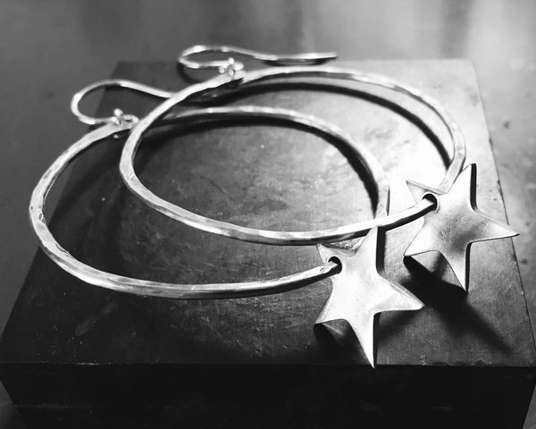 Star Hoop Earrings- Handcrafted Sterling Silver in Custom Size