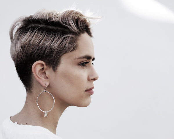 Star Hoop Earrings- Handcrafted Sterling Silver in Custom Size
