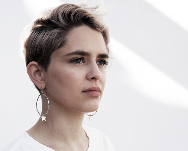 Star Hoop Earrings- Handcrafted Sterling Silver in Custom Size