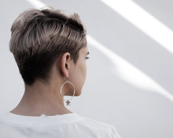Star Hoop Earrings- Handcrafted Sterling Silver in Custom Size