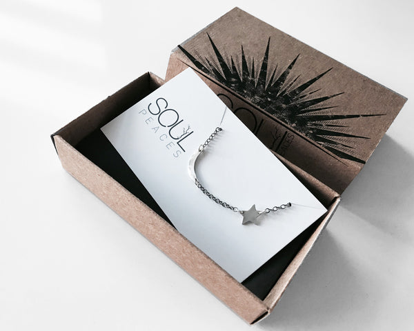 Tiny Rustic Crescent Moon and Star Bracelet