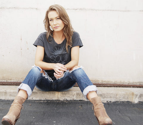 Live by the Sun Love by the Moon Rocker Boyfriend T-Shirt in Coal- Cozy Casual tee