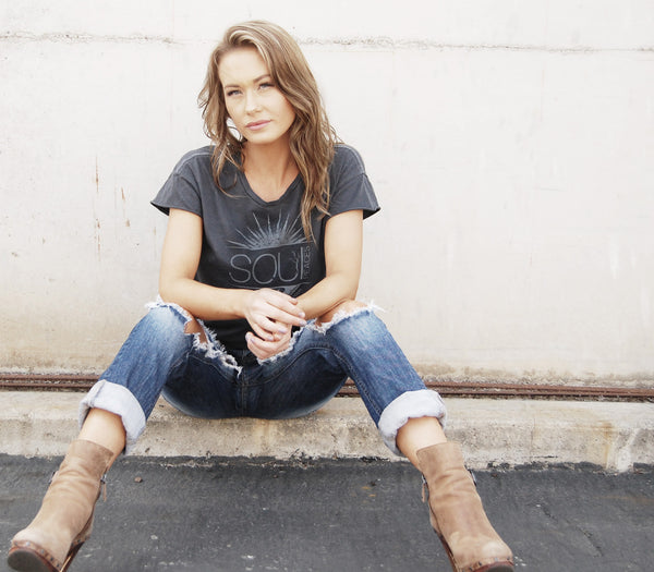 Live by the Sun Love by the Moon Rocker Boyfriend T-Shirt in Coal- Cozy Casual tee