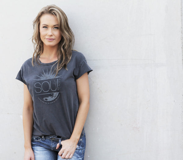 Live by the Sun Love by the Moon Rocker Boyfriend T-Shirt in Coal- Cozy Casual tee