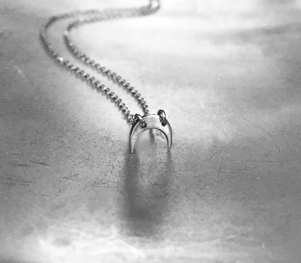 Mini Sideways Crescent Moon Necklace in Silver or Yellow Brass