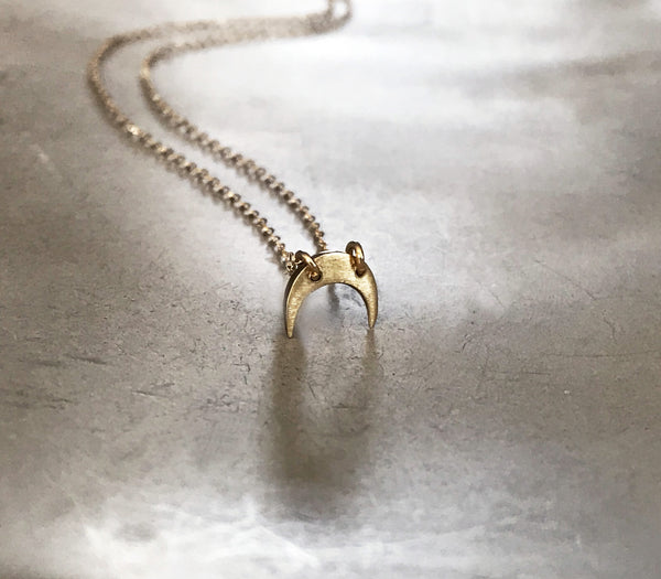 Mini Sideways Crescent Moon Necklace in Silver or Yellow Brass