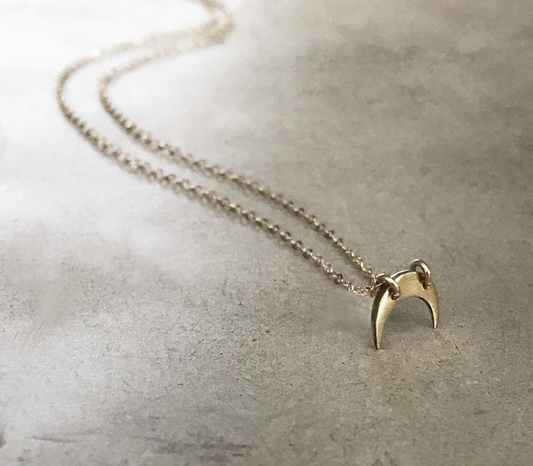 Mini Sideways Crescent Moon Necklace in Silver or Yellow Brass