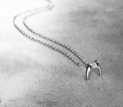 Mini Sideways Crescent Moon Necklace in Silver or Yellow Brass