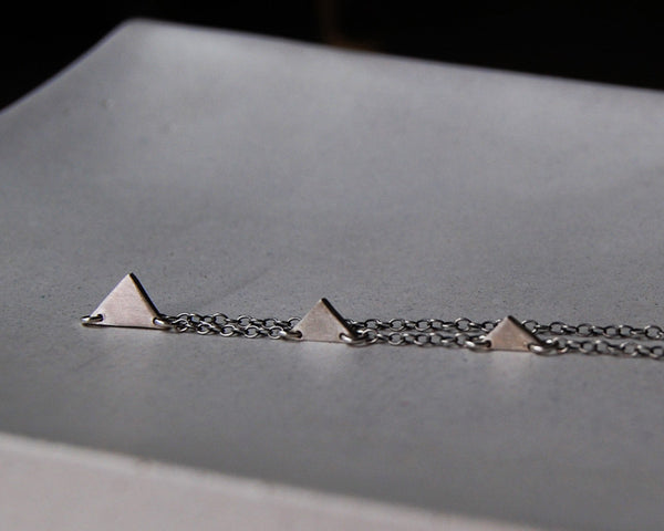 Tiny Three Triangles Necklace- Silver Pyramids of Giza